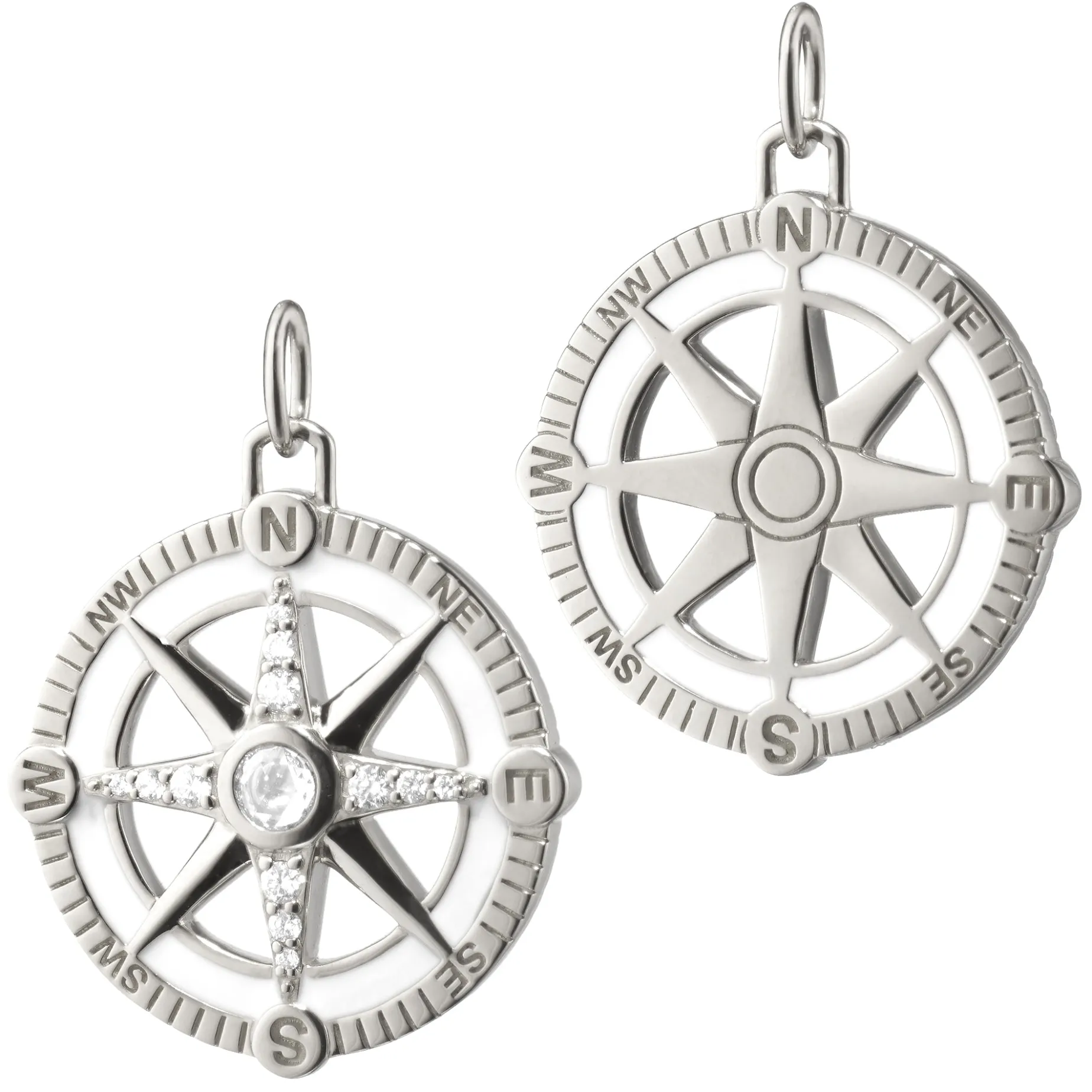 Adventure Compass Charm with White Enamel and Sapphires