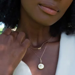 Adventure Compass Gold Engraved Locket Necklace