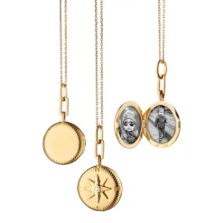 Adventure Compass Gold Engraved Locket Necklace