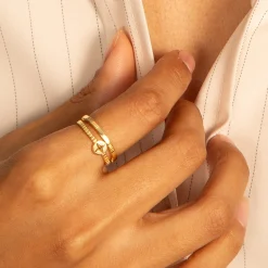 Adventure Compass Poesy 18K Gold Stackable Ring