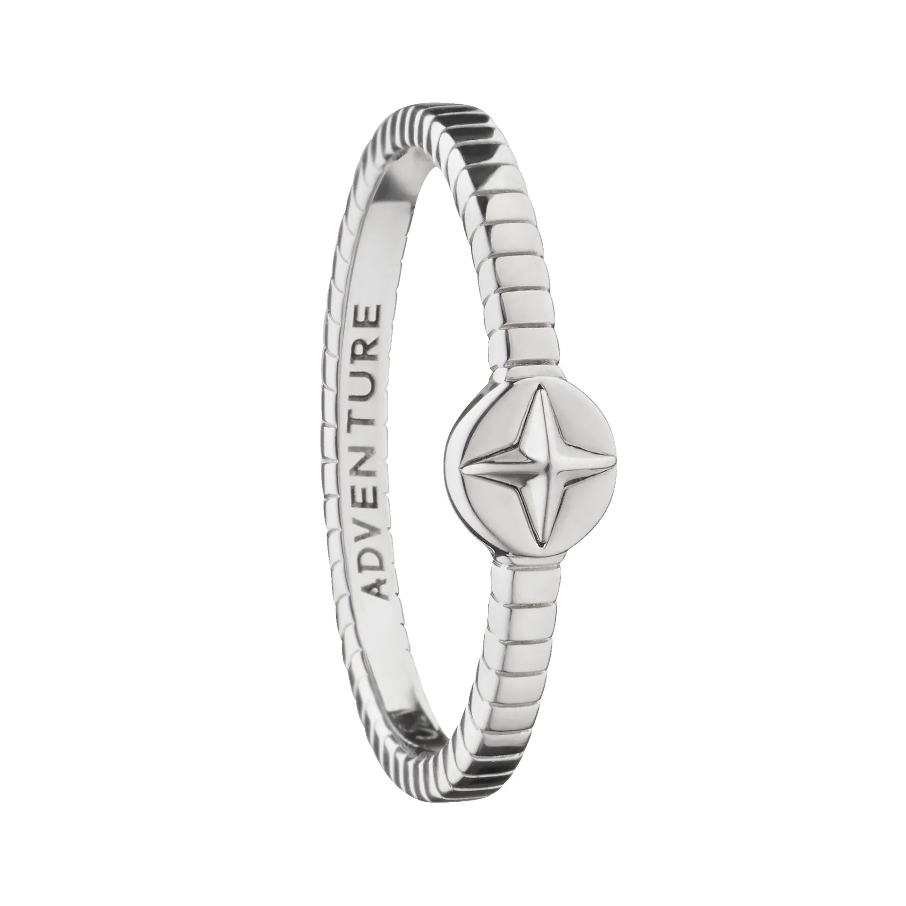 Adventure Compass Poesy Sterling Silver Stackable Ring