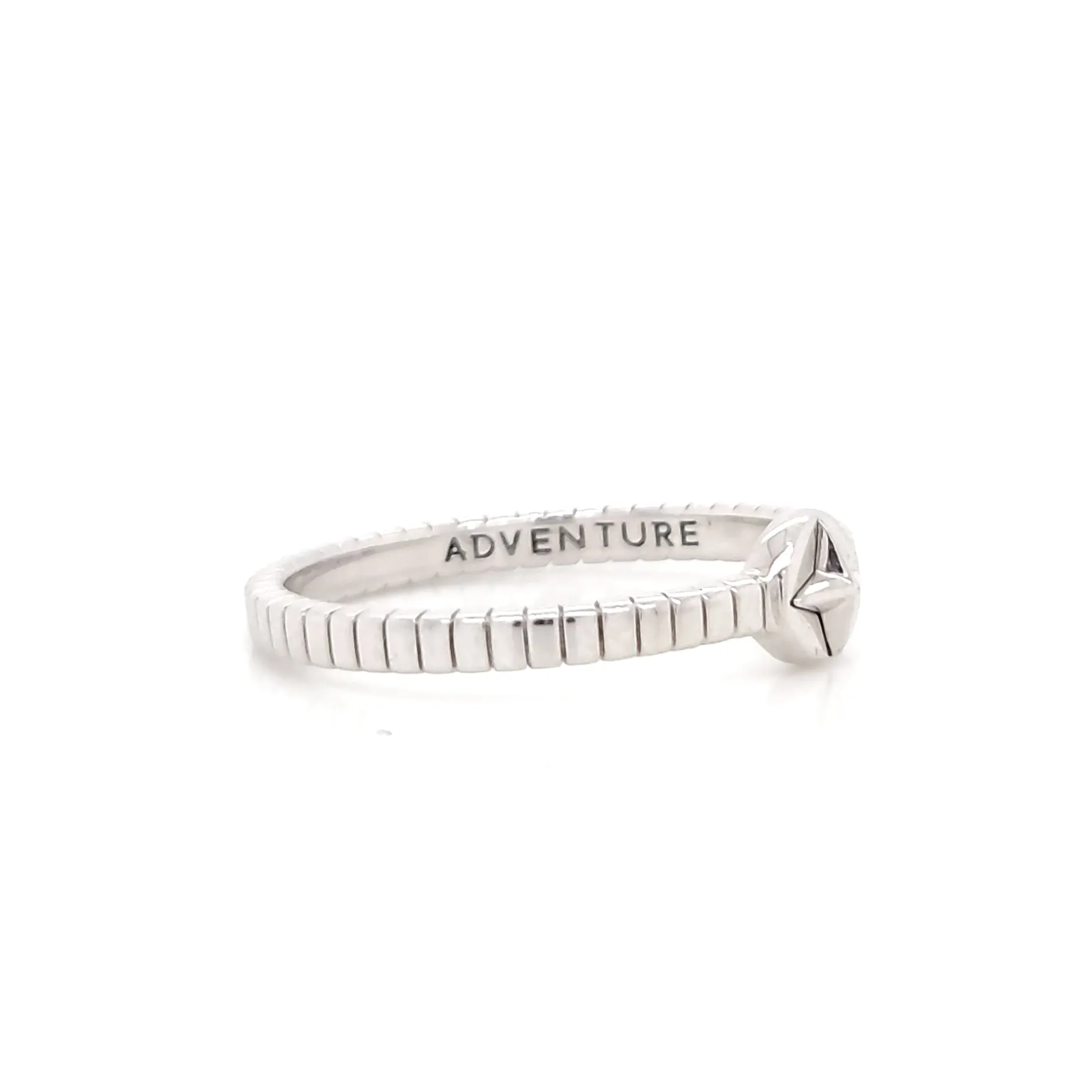 Adventure Compass Poesy Sterling Silver Stackable Ring