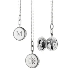 Adventure Compass Silver Engraved Locket Necklace