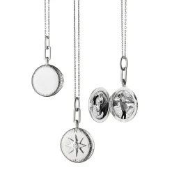 Adventure Compass Silver Engraved Locket Necklace