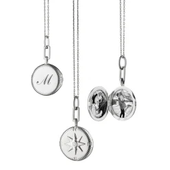 Adventure Compass Silver Engraved Locket Necklace
