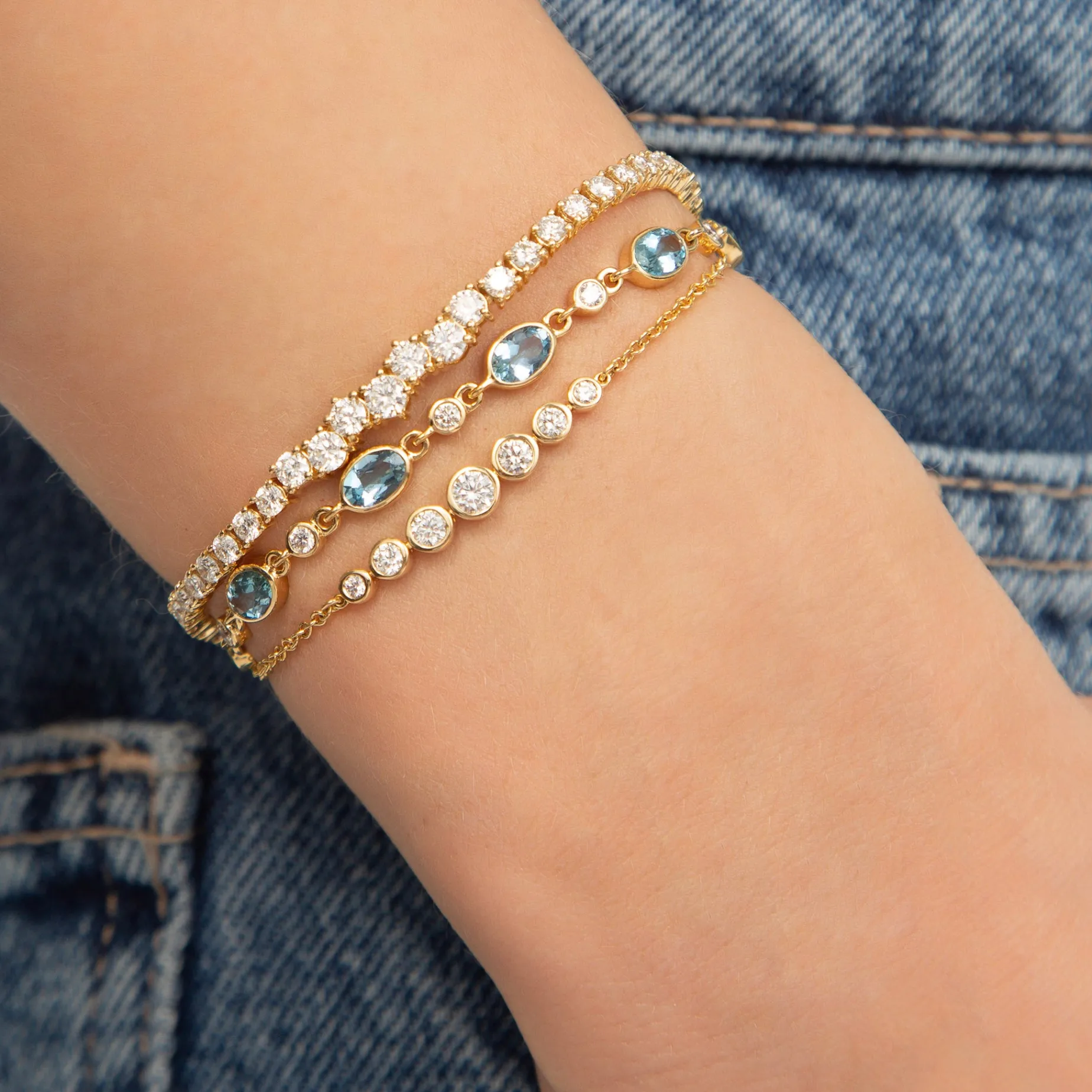Aquamarine Tennis Bracelet in 18K Gold