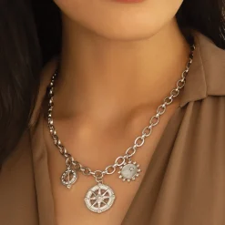 Audrey Link Charm Necklace in Sterling Silver