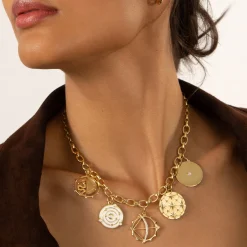 Audrey Link Charm Necklace in 18K Yellow Gold