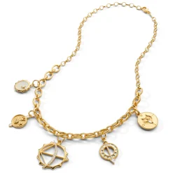Audrey Link Charm Necklace in 18K Yellow Gold
