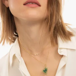 Aventurine Heart Necklace with Emeralds