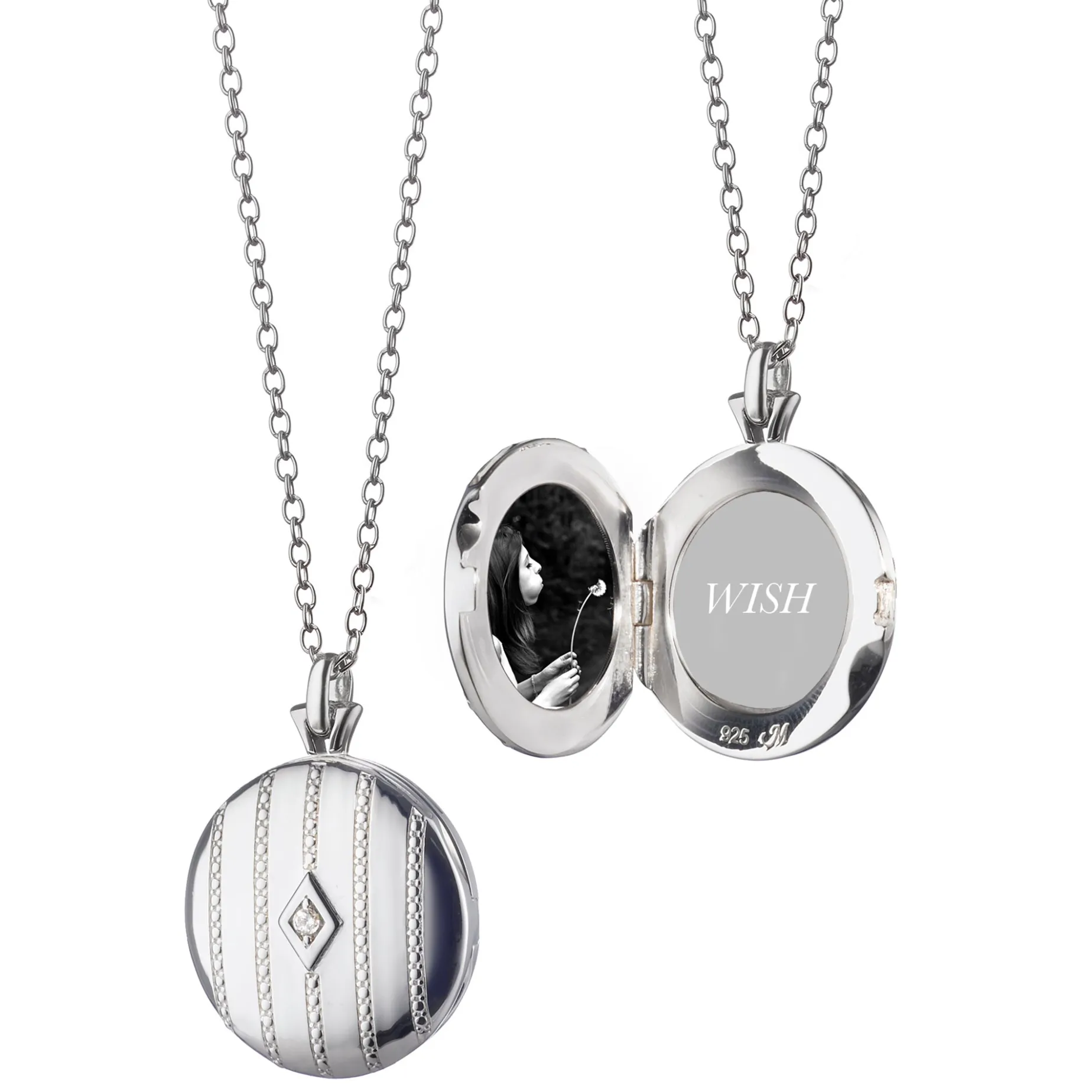 Beaded Center-Diamond Locket Necklace