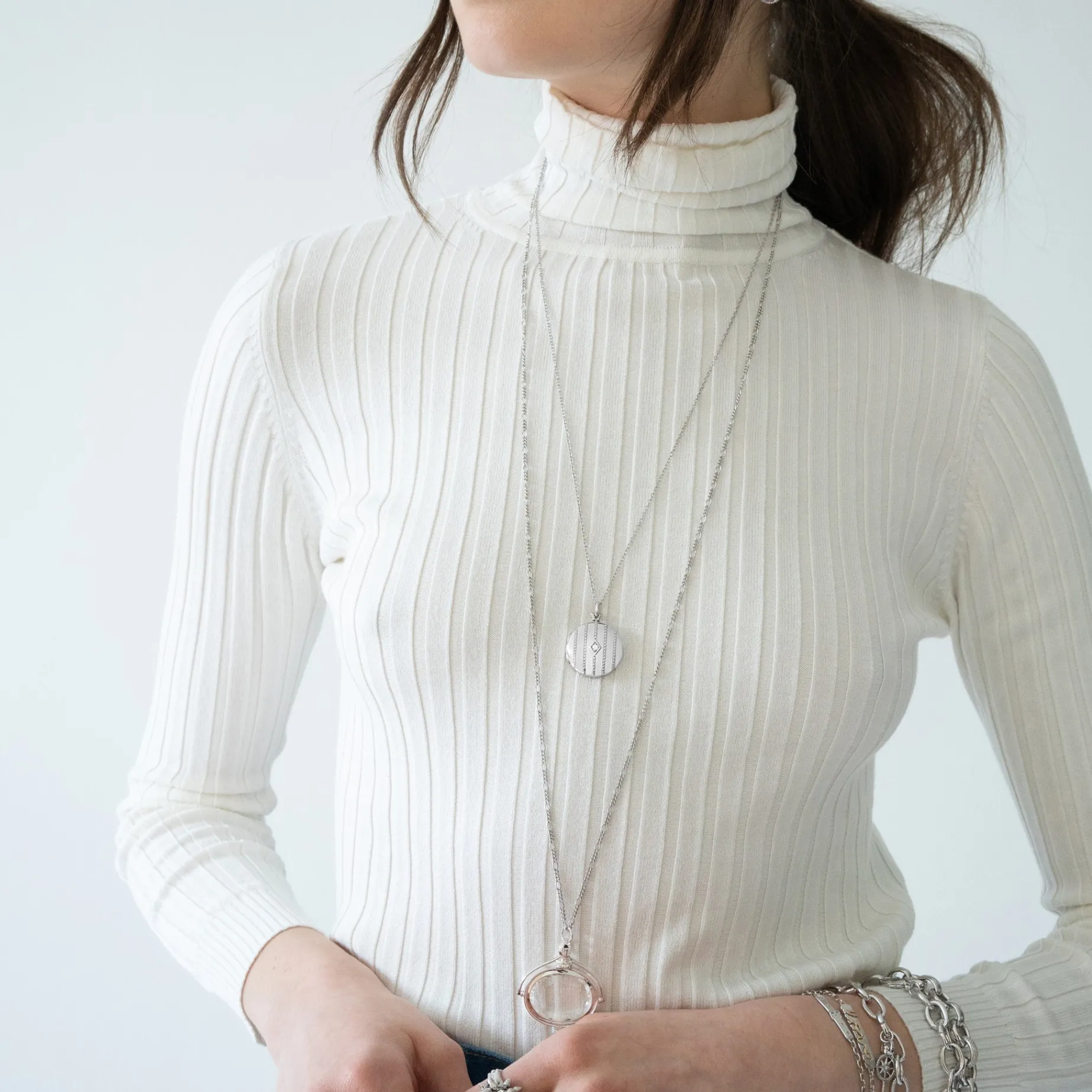 Beaded Center-Diamond Locket Necklace