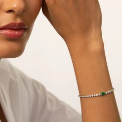 Bezel Set Diamond & Emerald Tennis Bracelet