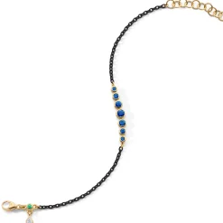 Bezel Set Round Blue Sapphire and Black Steel Tennis Bracelet