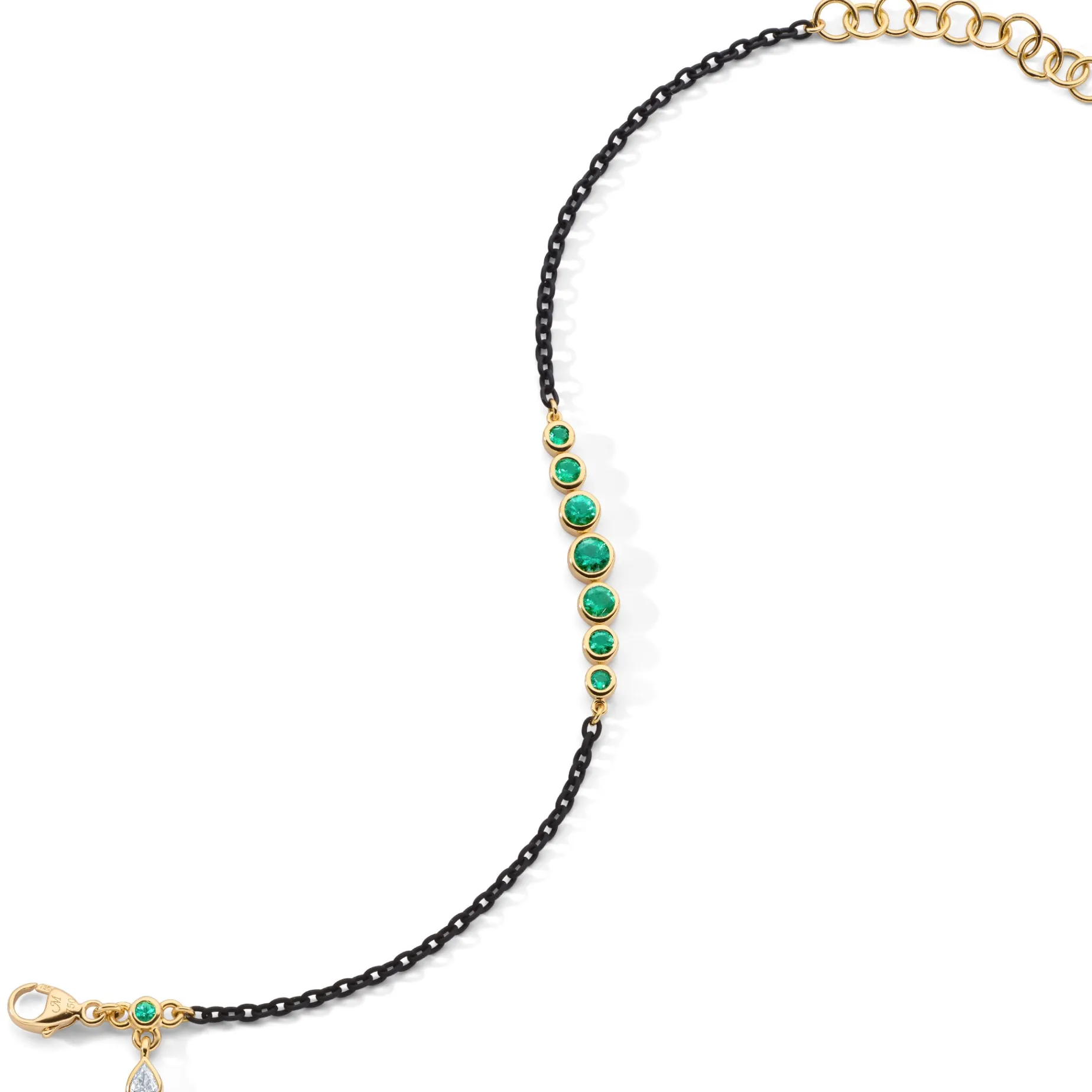 Bezel Set Round Emerald and Black Steel Tennis Bracelet