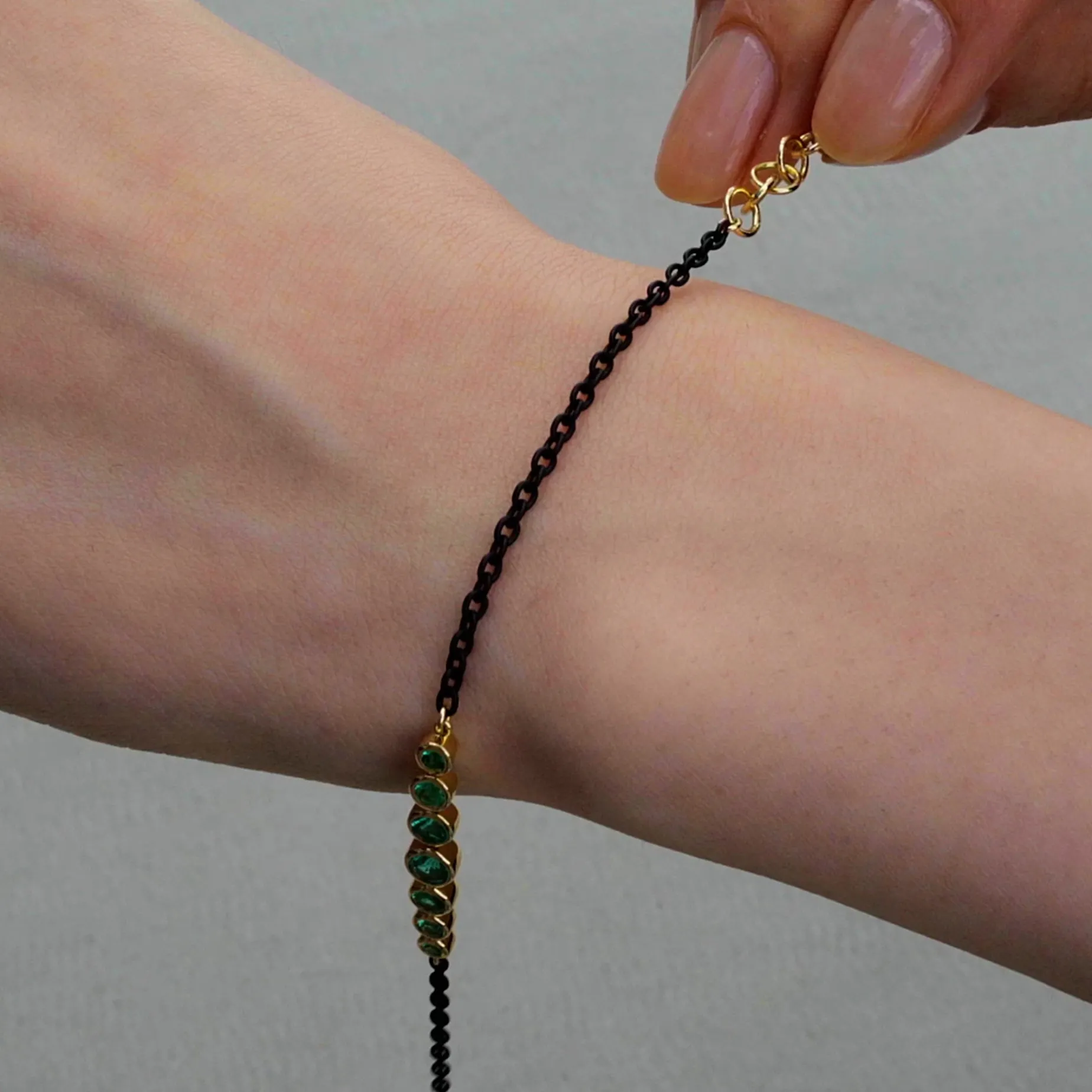 Bezel Set Round Emerald and Black Steel Tennis Bracelet