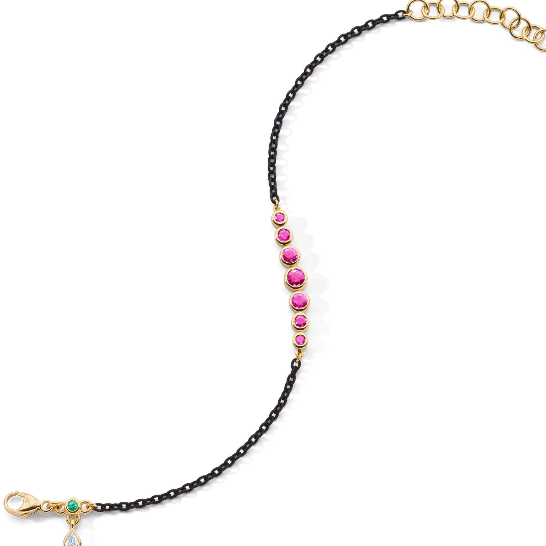 Bezel Set Round Pink Sapphire and Black Steel Tennis Bracelet