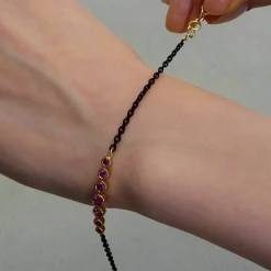 Bezel Set Round Pink Sapphire and Black Steel Tennis Bracelet