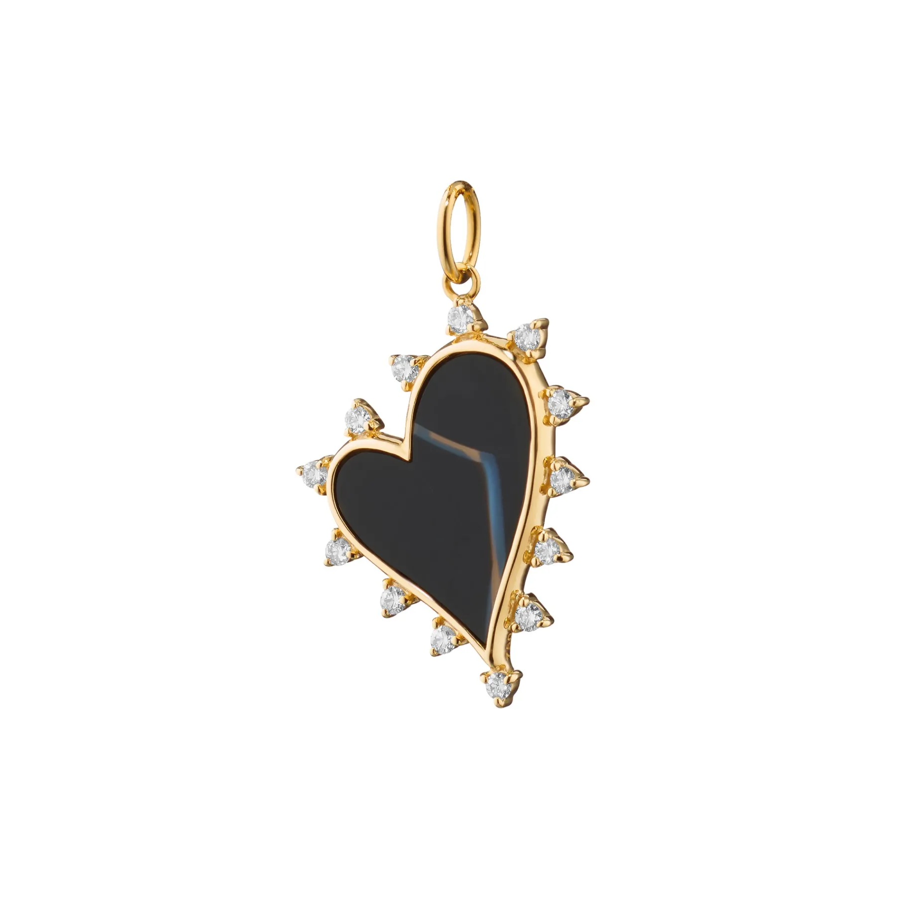 Black Agate Heart Necklace with Diamonds