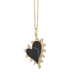 Black Agate Heart Necklace with Diamonds