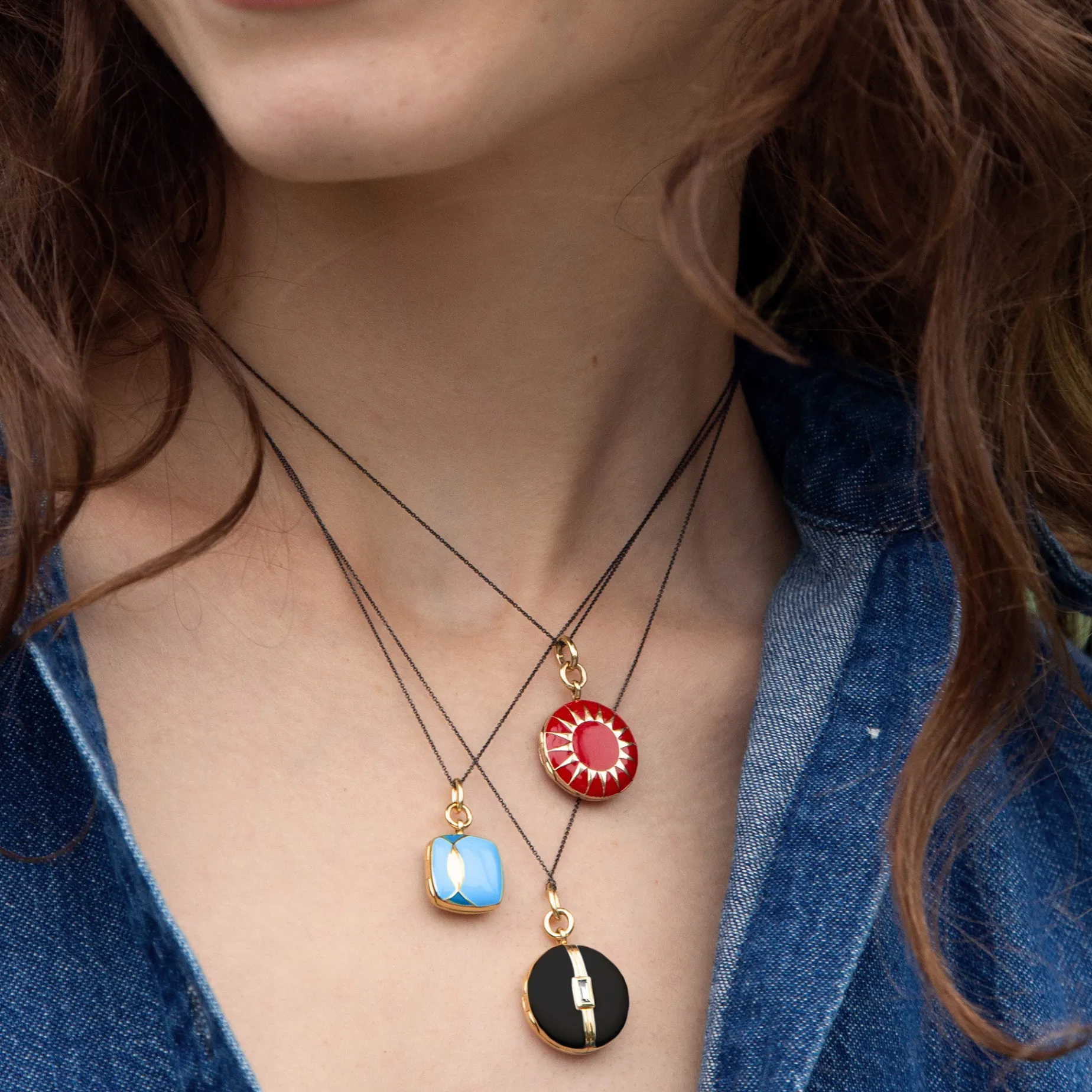 Black Enamel Vermeil Round Locket with White Sapphire