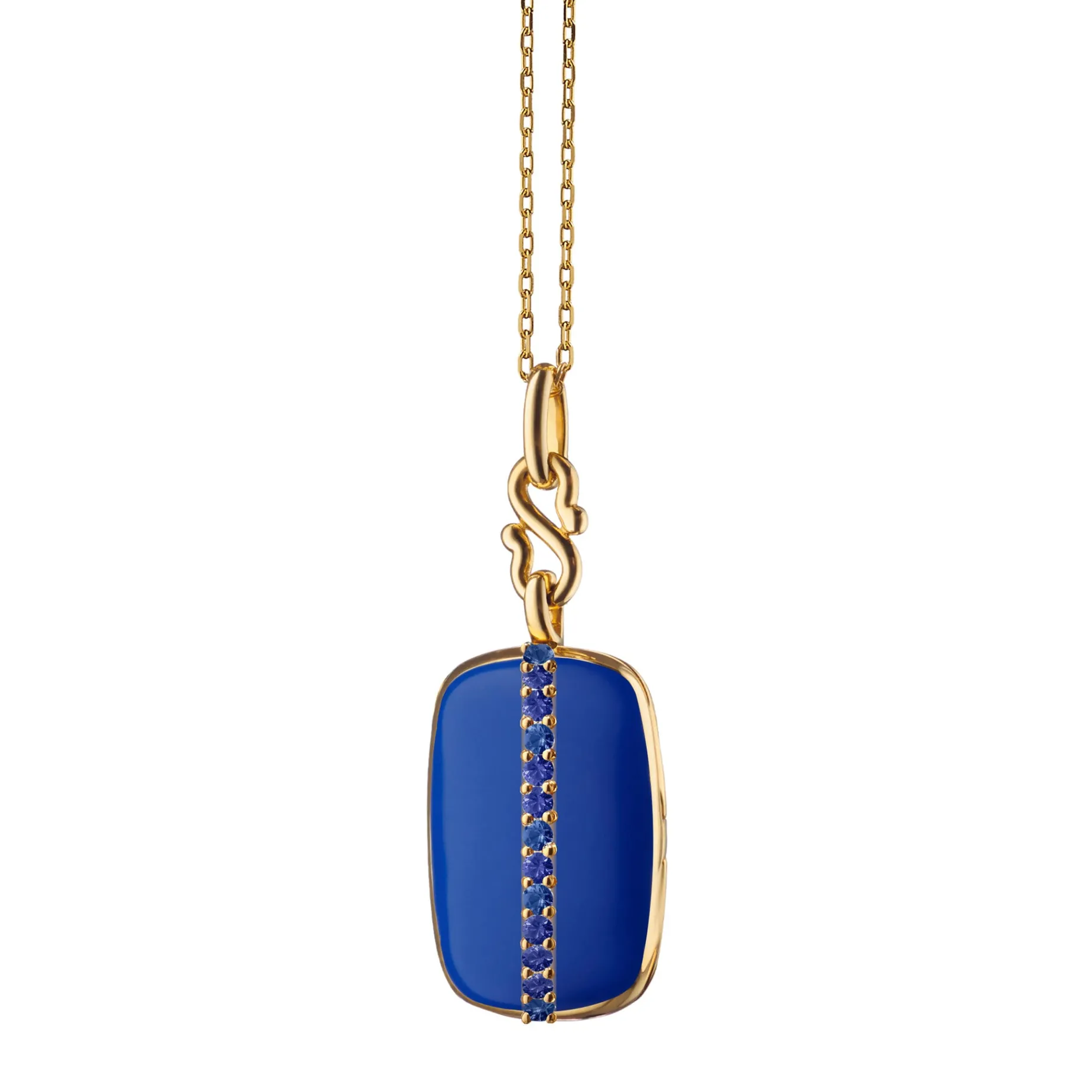 Blue Enamel 18K Yellow Gold "Britt" Locket with Blue Sapphires