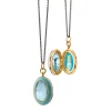 Blue Enamel Vermeil Oval Locket with Blue Topaz