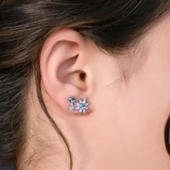 Blue Topaz & Sapphire Star Stud Earrings