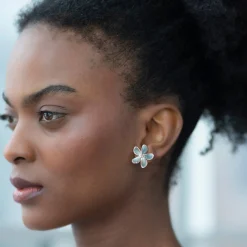Blue Topaz Doublet Flower Stud Earrings