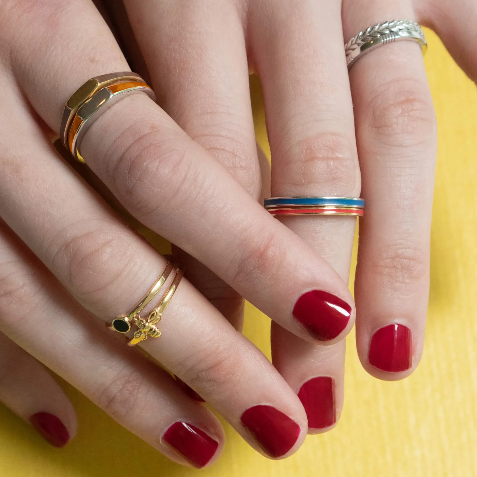 Blue "Warrior" Poesy Stackable Ring
