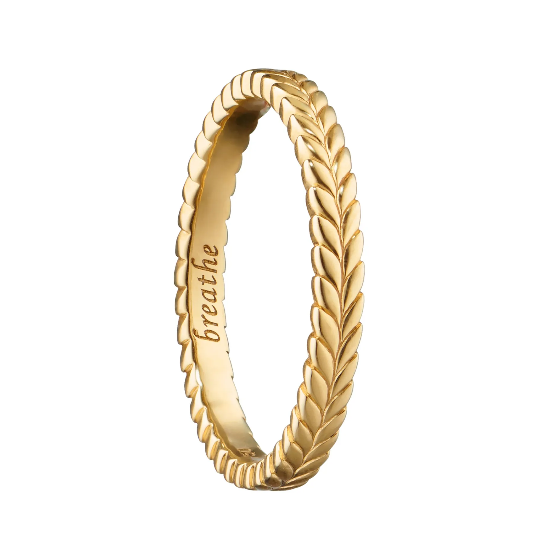 Breathe Leaf Poesy Slim 18K Gold Stackable Ring