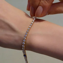 Center Marquise Blue Sapphire and Round Diamond Tennis Bracelet