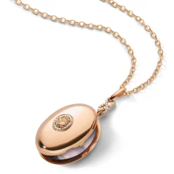 Cognac Diamond Infinity Rose Gold Locket Necklace