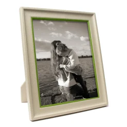 Cream Calfskin Frame with Green Accent