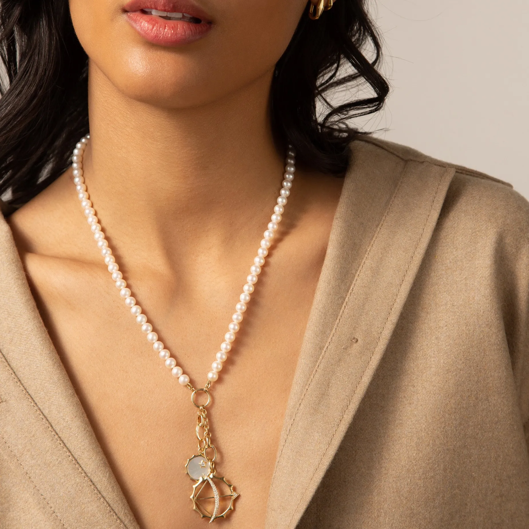 18" "Design Your Own" Pearl Charm Chain Necklace, 2 Charm Stations