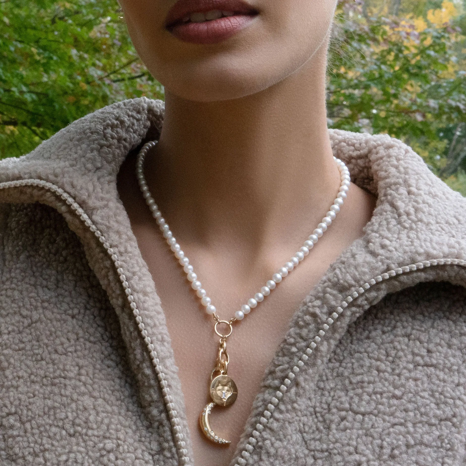 18" "Design Your Own" Pearl Charm Chain Necklace, 2 Charm Stations