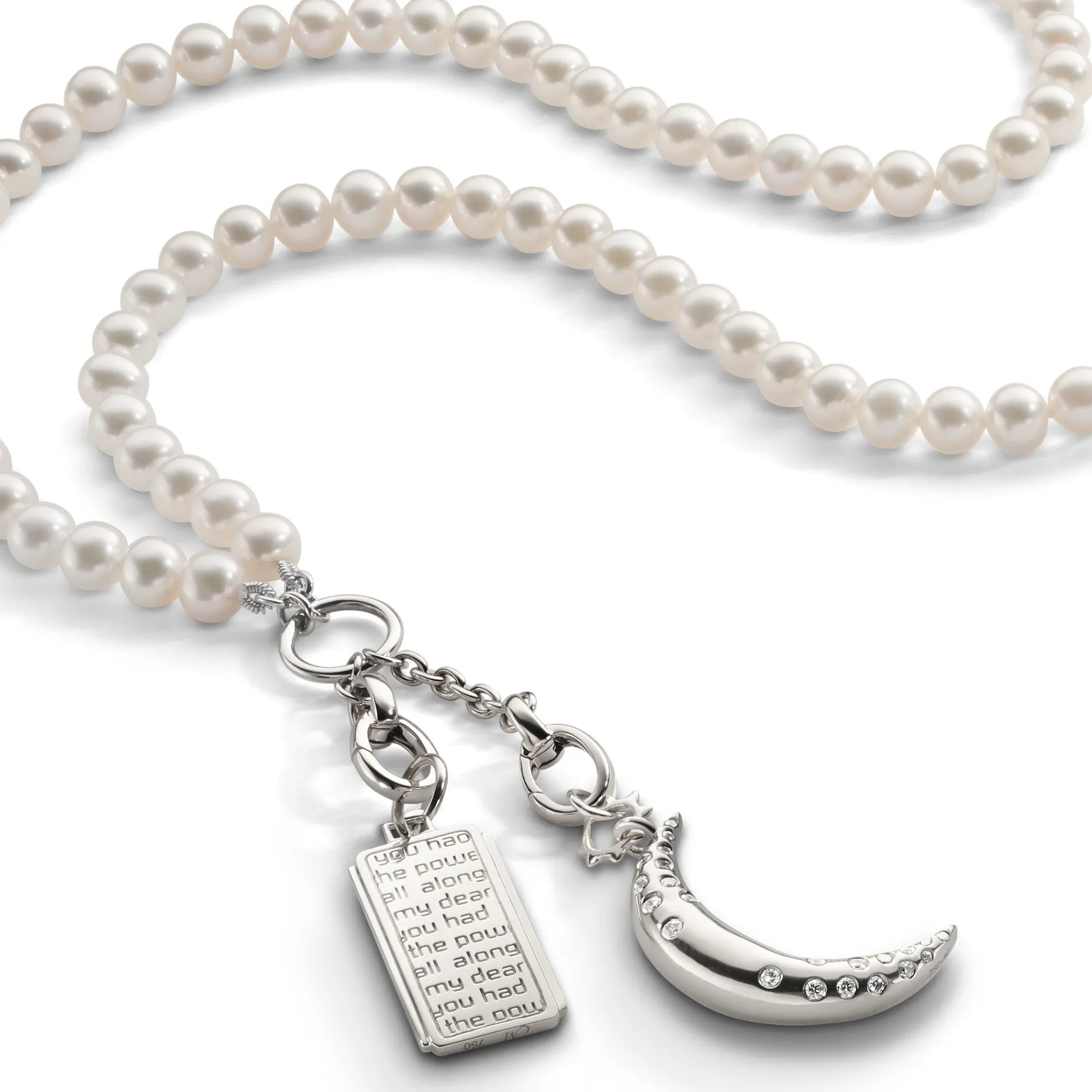 18" "Design Your Own" Sterling Silver Pearl Charm Chain Necklace, 2 Charm Stations
