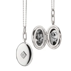Diamond Sterling Silver Oval Locket Necklace