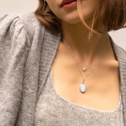 Elle Stone Slim 18K White Gold Locket Necklace