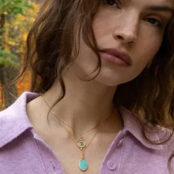 “Elle” Turquoise Stone Slim Locket Necklace