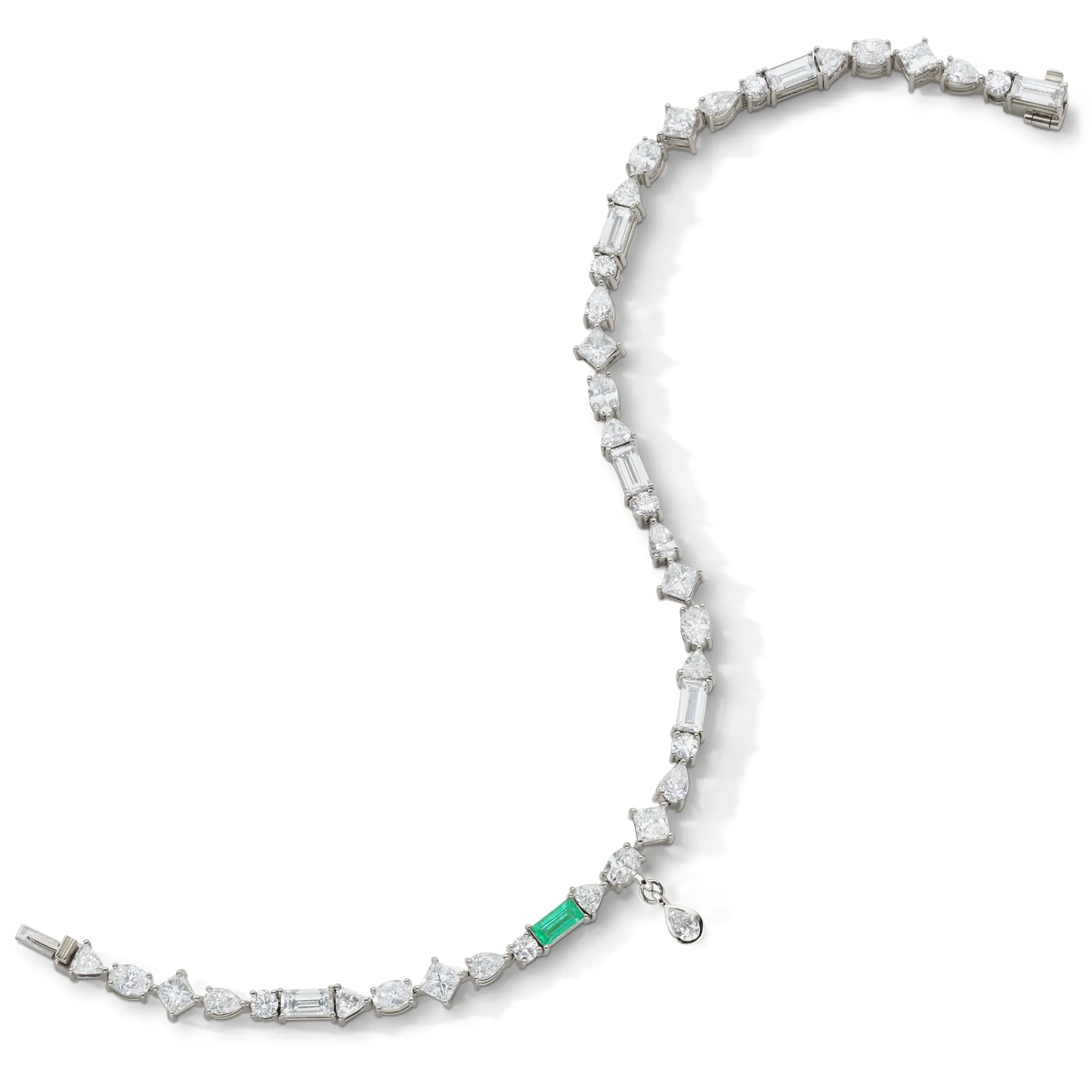 Fancy Cut Diamond 18K White Gold Tennis Bracelet