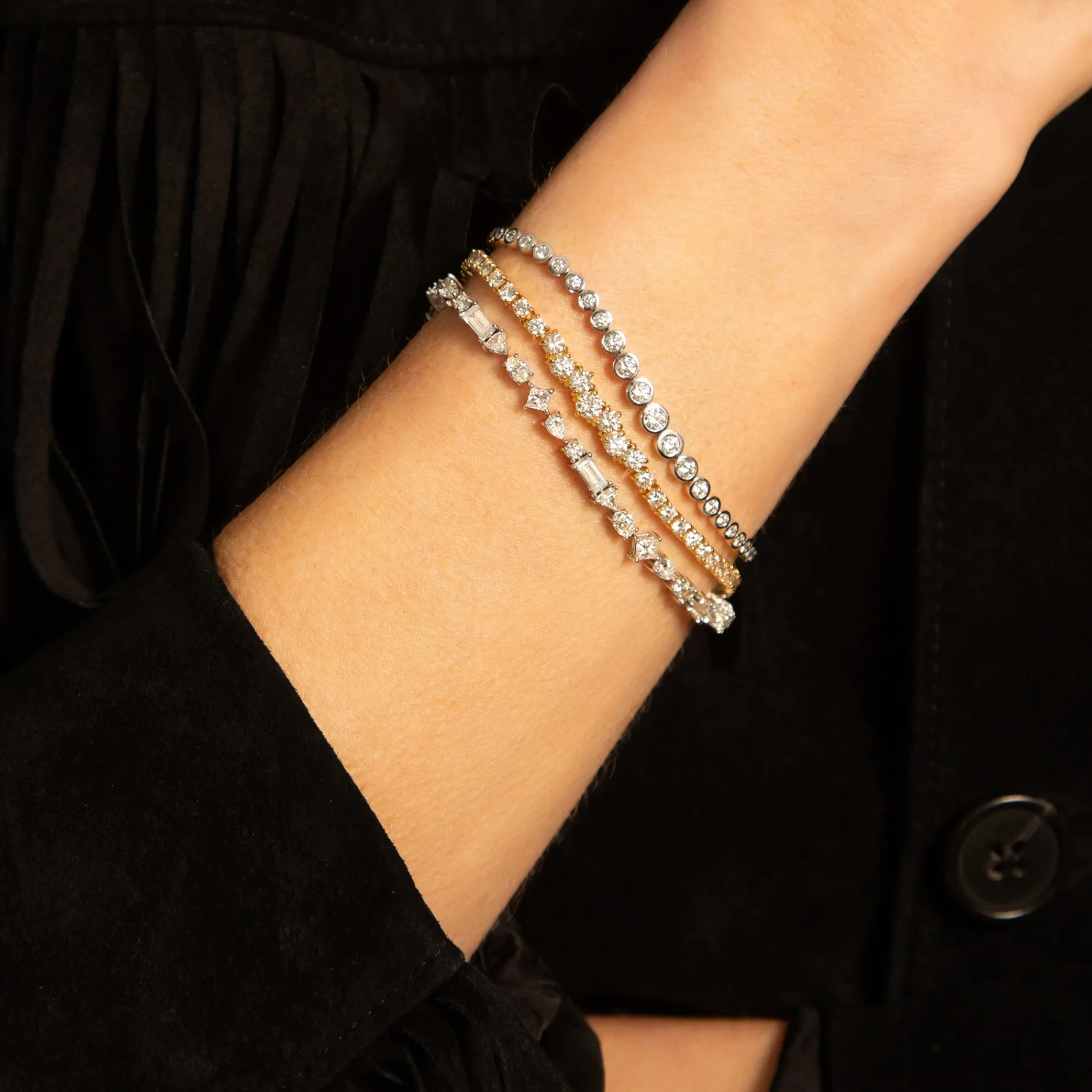 Fancy Cut Diamond 18K White Gold Tennis Bracelet