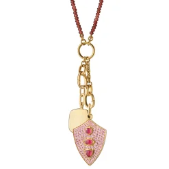Fearless Rhodolite and Pave Pink Sapphire Shield and "Viv" Cushion Locket Charm Necklace