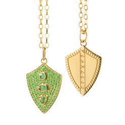 Fearless Shield with Pave Green Tsavorites and Green Tourmaline