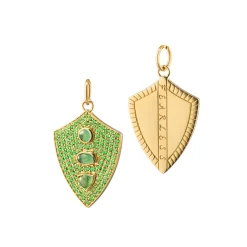 Fearless Shield with Pave Green Tsavorites and Green Tourmaline
