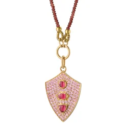 Garnet Fearless Shield Necklace with Pink Sapphires and Rhodolite