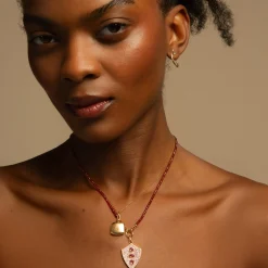 Garnet Fearless Shield Necklace with Pink Sapphires and Rhodolite