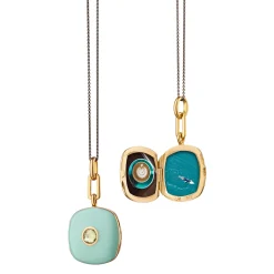 Green Enamel Vermeil Cushion Locket with Green Sapphire