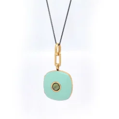 Green Enamel Vermeil Cushion Locket with Green Sapphire