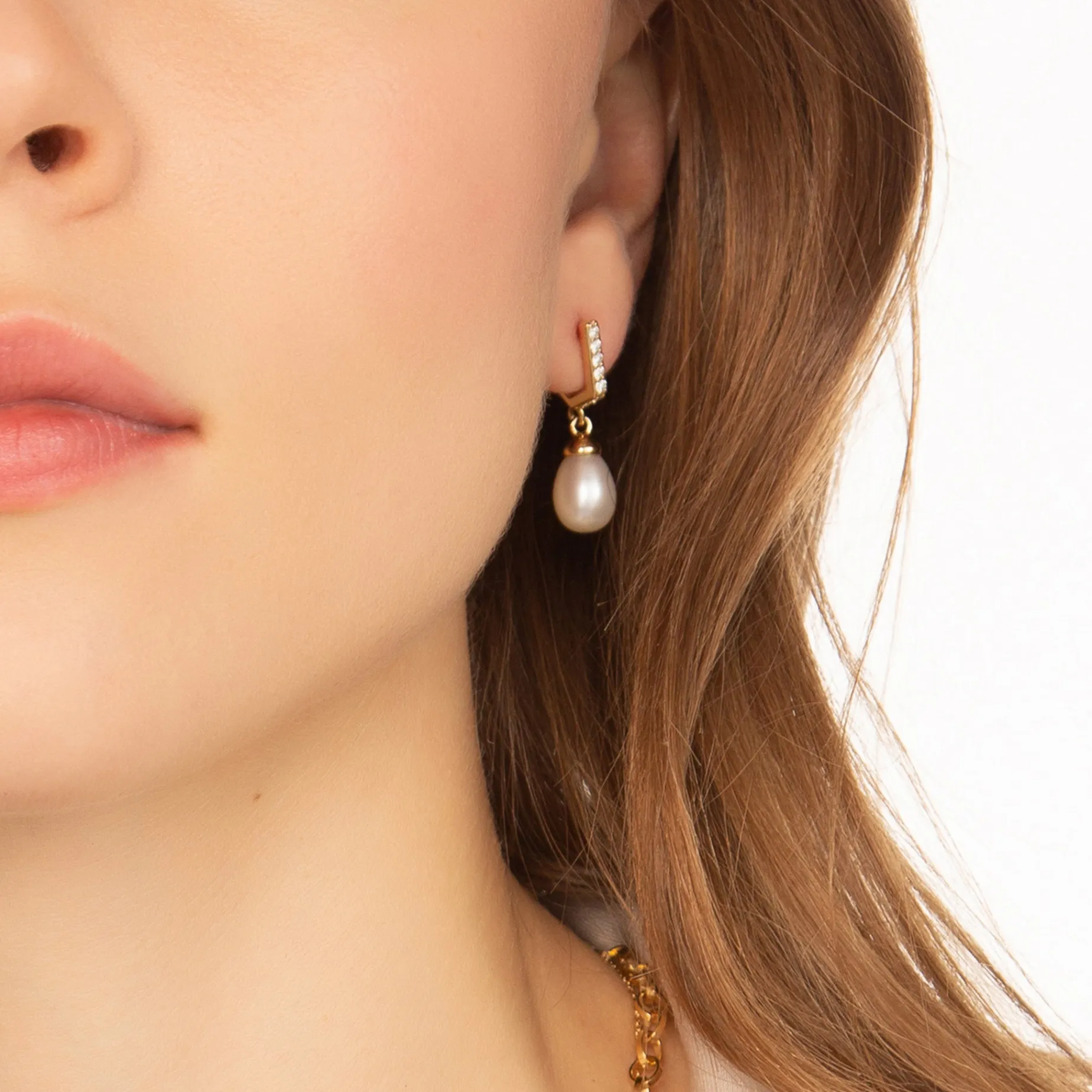 Infinity Huggie & Pearl Drop Earrings